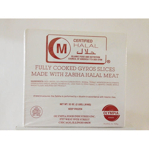 Olympia Foods Frozen Fully Cooked Halal Gyros Slices 908G