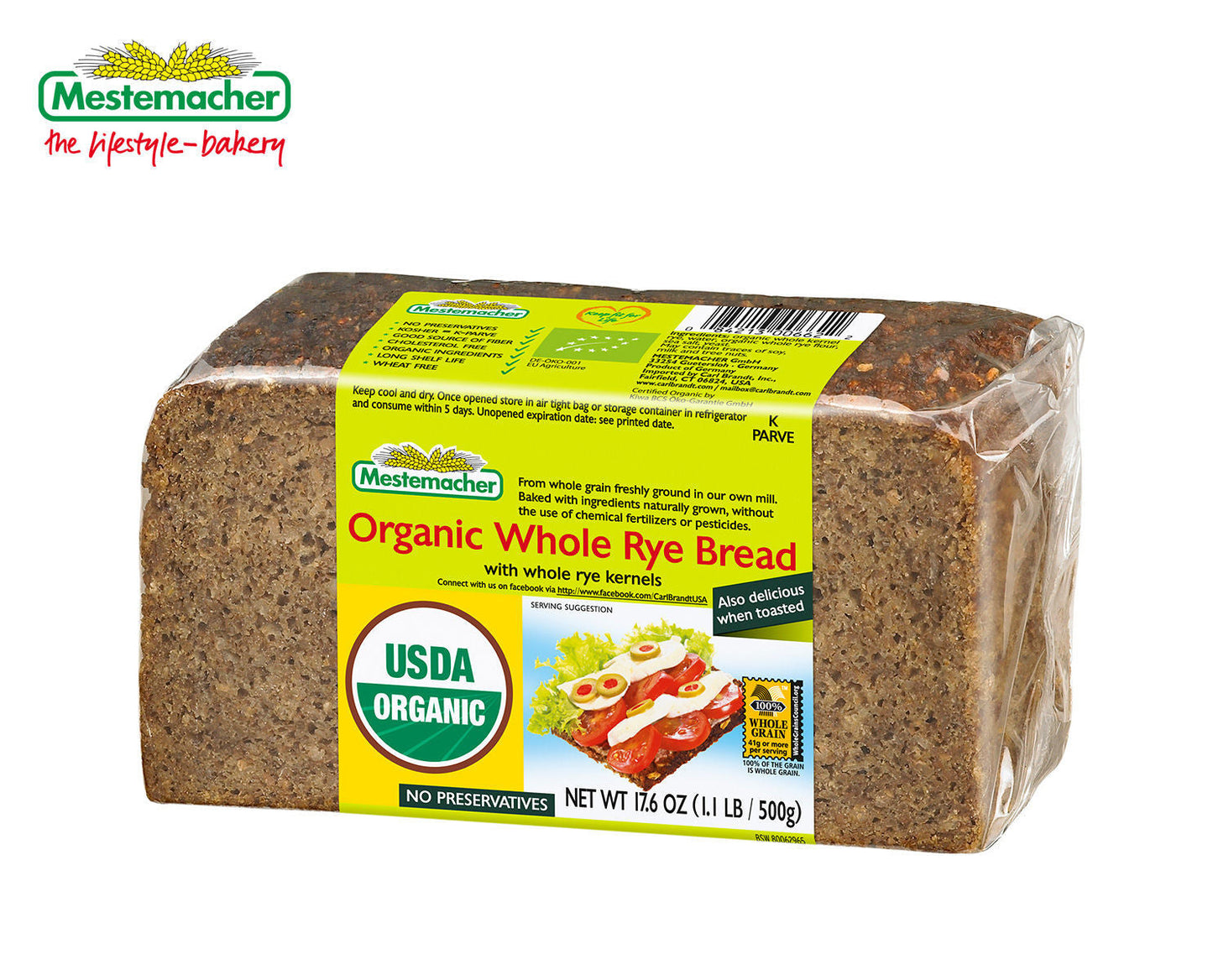 Mestemacher Organic Whole Rye Bread 500G